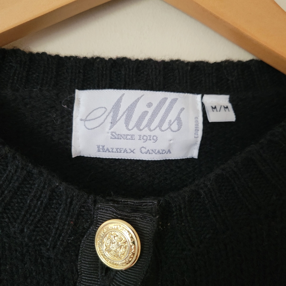 Vintage Wool Women's Black Knit Cardigan Sweater Gold Button Classic Size M - Picture 8 of 9